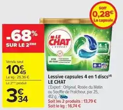 Carrefour La queue du chat - lessive capsules 4 en 1 discs offre