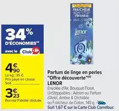 Carrefour Lenor - parfum de linge en perles offre découverte offre