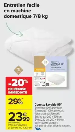 Carrefour Facile - couette lavable 95 offre