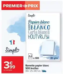 Carrefour Simply - ramette papier blanc 500 feuilles offre