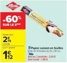 Carrefour Albal - papier cuisson en feuilles offre