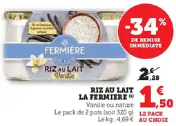 Super U Riz au lait la fermiere offre