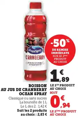 Super U Boisson au jus de cranberry ocean spray offre