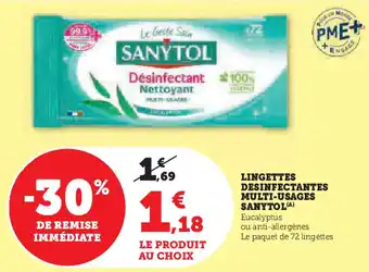 Super U Lingettes desinfectantes multi-usages sanytol offre