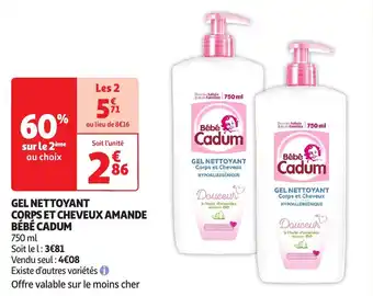 Auchan Gel nettoyant corps et cheveux amande bébé cadum offre