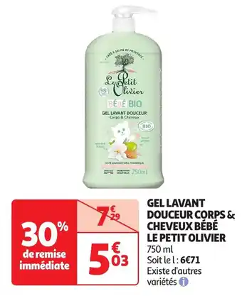 Auchan Gel lavant douceur corps & cheveux bébé le petit olivier offre