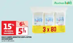 Auchan Maxi carrés sensitive 100% coton auchan baby offre