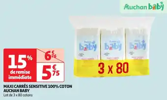 Auchan Maxi carrés sensitive 100% coton auchan baby offre