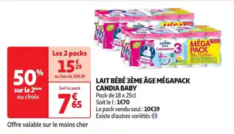 Auchan Lait bébé 3ème âge mégapack candia baby offre