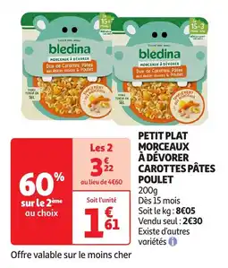 Auchan Petit plat morceaux à dévorer carottes pâtes poulet offre