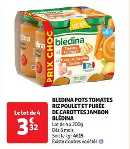 Auchan Bledina pots tomates riz poulet et purée de carottes jambon blédina offre