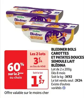 Auchan Blediner bols carottes et patates douces semoule lait blédina offre