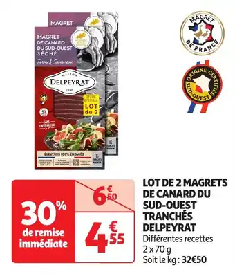 Auchan Lot de 2 magrets de canard du sud-ouest tranchés delpeyrat offre