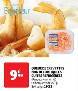 Auchan Queue de crevettes non decortiquées cuites réfrigérées offre