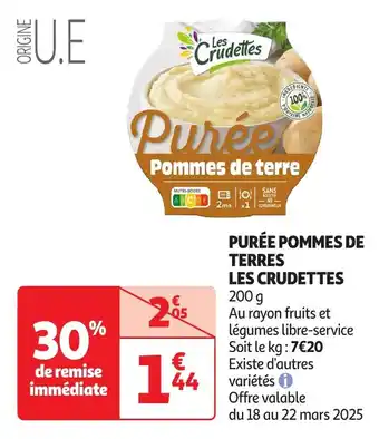 Auchan Purée pommes de terres les crudettes offre