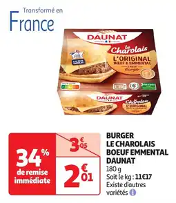 Auchan Burger le charolais boeuf emmental daunat offre