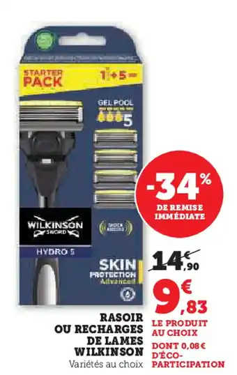 Hyper U WILKINSON Rasoir ou recharges offre