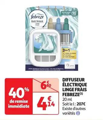 Auchan Diffuseur électrique linge frais febreze offre