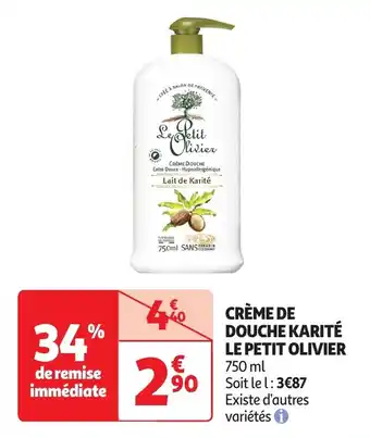 Auchan Crème de douche karité le petit olivier offre