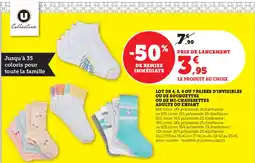 Hyper U Lot de 4, 5, 6 ou 7 paires d'invisibles ou de socquettes ou de mi-chaussettes adulte ou enfant offre