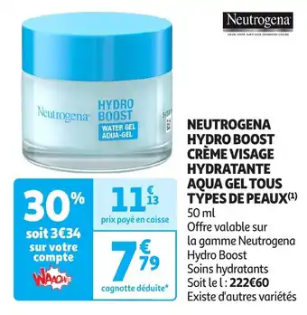 Auchan Neutrogena hydro boost crème visage hydratante aqua gel tous types de peaux offre