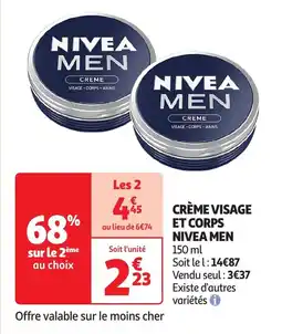 Auchan Crème visage et corps nivea men offre