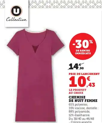 Hyper U Chemise de nuit femme offre