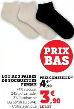 Hyper U Lot de 3 paires de socquettes femme offre