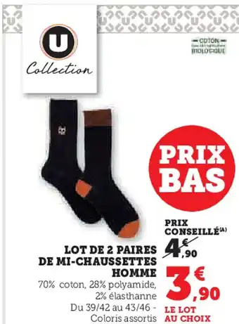 Hyper U Lot de 2 paires de mi-chaussettes homme offre