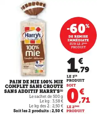 Hyper U HARRY'S  Pain de mie 100% mie complet sans croute sans additif offre