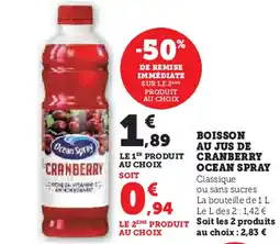 Hyper U OCEAN SPRAY Boisson au jus de cranberry offre