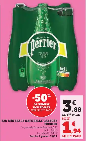 Hyper U PERRIER Eau minerale naturelle gazeuse offre