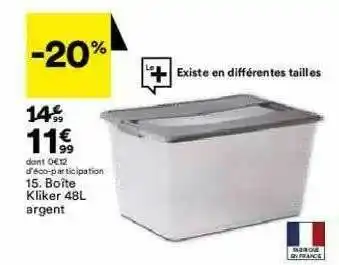 BoĂźte Kliker 48 L Argent