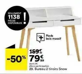 BUT Bureau 2 Tiroirs Snow offre