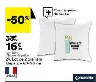 BUT Lot De 2 Oreillers élégance 60 X 60 Cm Dreaméa offre