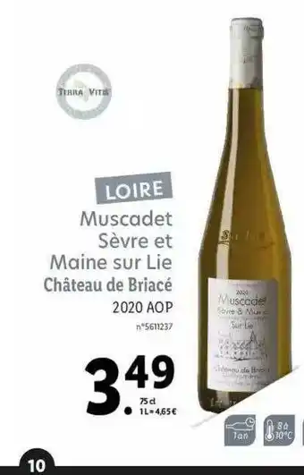 Lidl Muscadet Sèvre Et Maine Sur Lie Château De Briacé 2020 Aop offre