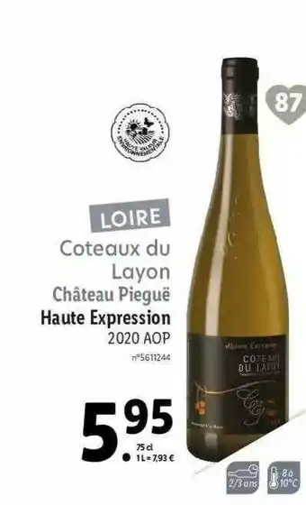 Lidl Coteaux Du Layon Château Pieguë Haute Expression 2020 Aop offre