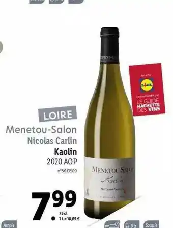 Lidl Menetou-salon Nicolas Carlin Kaolin 2020 Aop offre