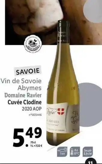Lidl Vin De Savoie Abymes Domaine Ravier Cuvé Clodine 2020 Aop offre