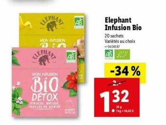 Lidl éléphant Infusion Bio offre
