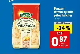 Lidl Panzani Farfalle Qualité Pâtes Fraîches offre