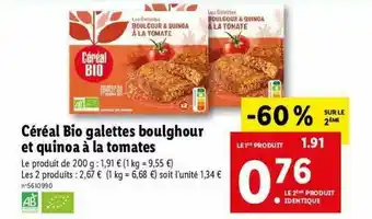 Lidl Céréal Bio Galettes Bourlghour Et Quinoa à La Tomates offre