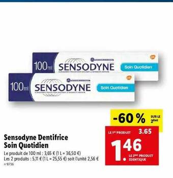 Lidl Sensodyne Dentifrice Soin Quotidien offre