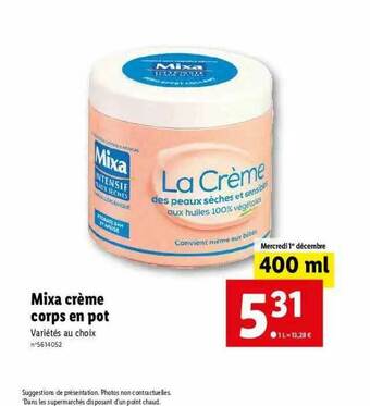 Lidl Mixa Crème Corps En Pot offre