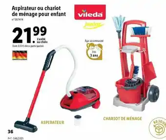 Lidl Aspirateur Ou Chariot De Ménage Pour Enfant Vileda offre