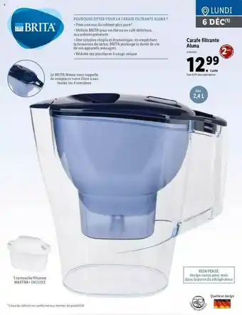 Lidl Carafe Filtrante Aluna Brita offre