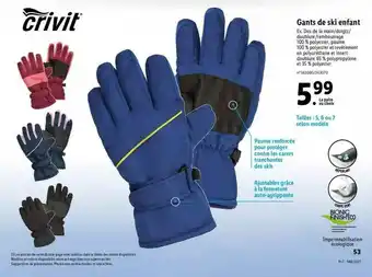 Lidl Gants De Ski Enfant Crivit offre