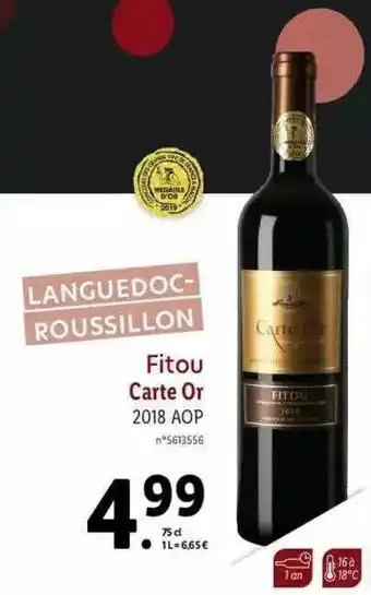 Lidl Languedoc-roussillon Fitou Carte Or 2018 Aop offre