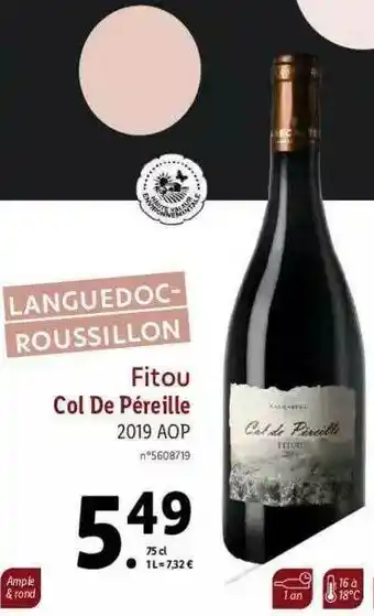 Lidl Languedoc-roussillon Fitou Col De Péreille 2019 Aop offre