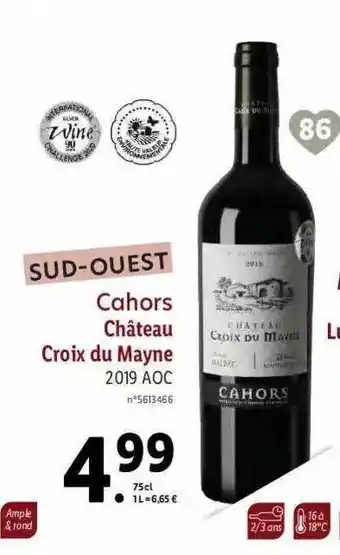 Lidl Sud-ouest Cahors Château Croix Du Mayene 2019 Aoc offre